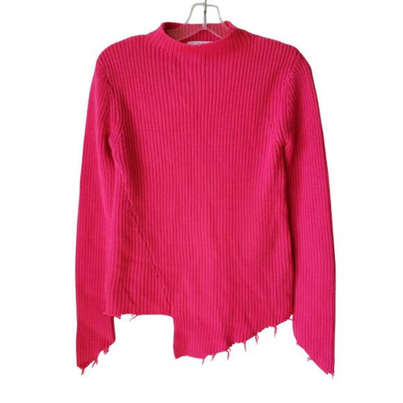 For the Republic Hot Pink Distressed Raw Hem Cable Knit Mock Neck Sweater XS - Picture 1 of 6